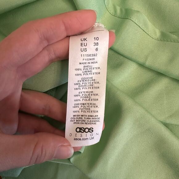 ASOS DESIGN Mint Green Pleated Chiffon Midi Dress Size 6 Mock Neck Wedding Guest - Picture 11 of 11